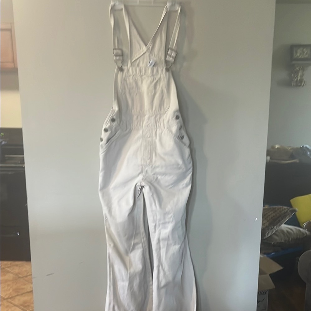 Old Navy White Overall Jeans Straight Leg
